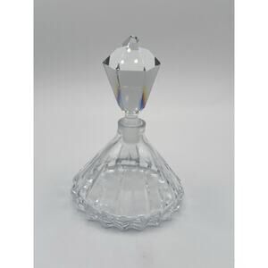 Vintage Crystal Deco Style Clear Cut Glass Perfume Bottle & Stopper